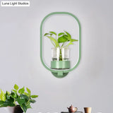 Macaron Metal Led Wall Sconce With Plant Pot For Bedroom - Grey/Yellow/Blue
