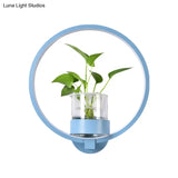 Macaron Metal Led Wall Sconce With Plant Pot For Bedroom - Grey/Yellow/Blue