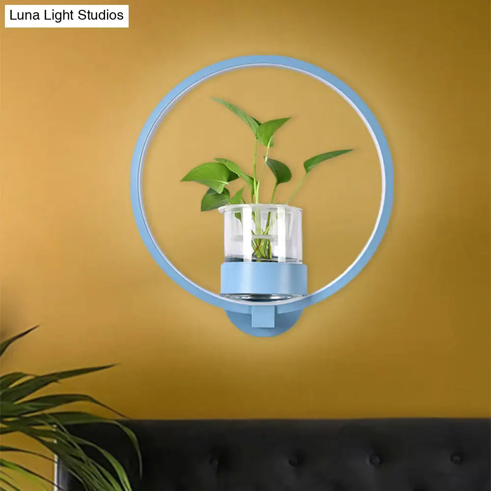 Macaron Metal Led Wall Sconce With Plant Pot For Bedroom - Grey/Yellow/Blue