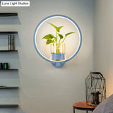 Macaron Metal Led Wall Sconce With Plant Pot For Bedroom - Grey/Yellow/Blue