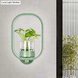 Macaron Metal Led Wall Sconce With Plant Pot For Bedroom - Grey/Yellow/Blue