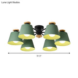 Macaron Metal Semi Flushmount Light - 6 Heads Bucket Ceiling For Kindergarten And Lofts