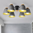 Macaron Metal Semi Flushmount Light - 6 Heads Bucket Ceiling For Kindergarten And Lofts Grey