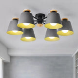 Macaron Metal Semi Flushmount Light - 6 Heads Bucket Ceiling For Kindergarten And Lofts Grey