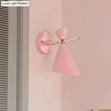 Macaron Metal Wall Sconce - Angle Shade 1 Light Black/White/Pink/Yellow/Green Bedroom
