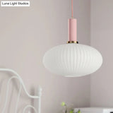 Macaron Pendant Light: Black/Pink/Blue Cylinder/Oval/Drum White Glass Shade 5’/8’/12’ Wide