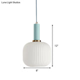 Macaron Pendant Light: Black/Pink/Blue Cylinder/Oval/Drum White Glass Shade 5’/8’/12’ Wide
