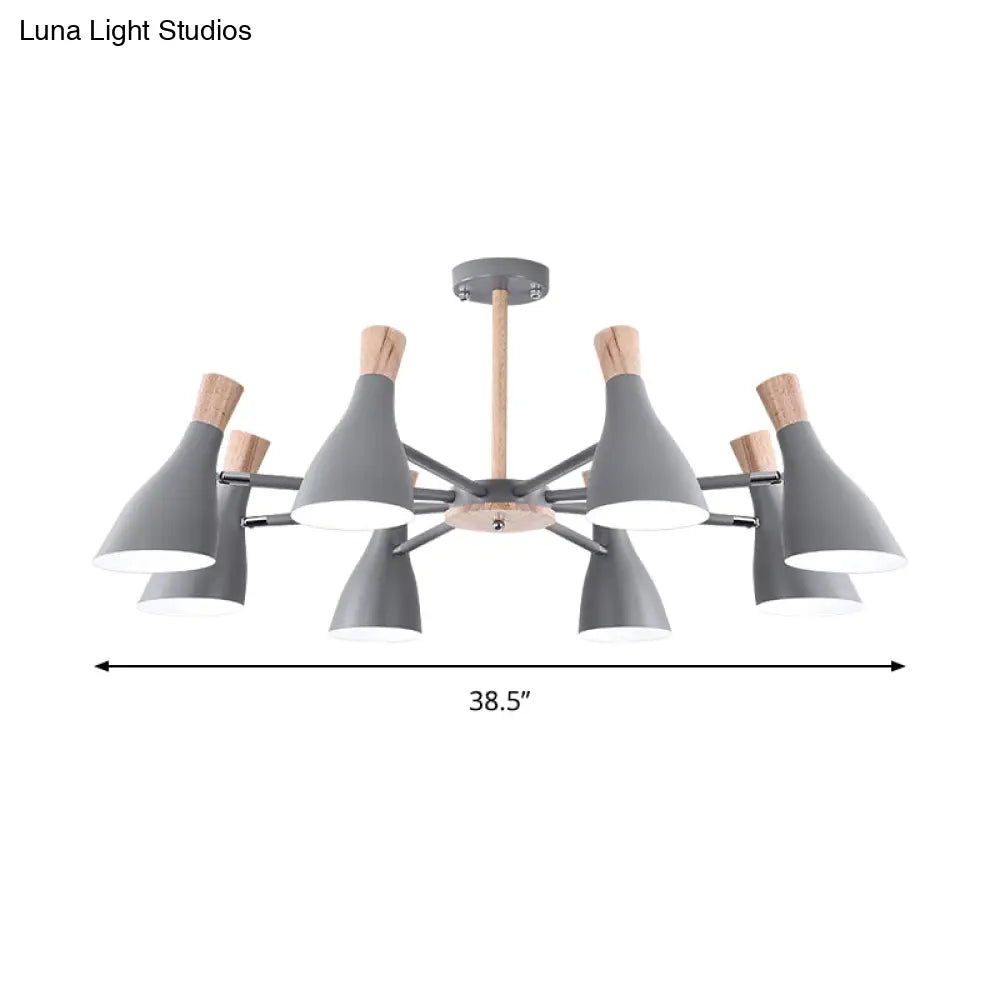 Macaron Pendant Light: Bottle Shape Chandelier For Living Room - 8 Bulbs Metal Finish
