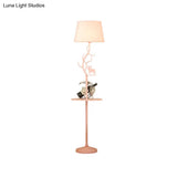Macaron Pink Deer Floor Lamp With Metallic Cone Design & Shelf - 1-Bulb Standing Light