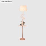 Macaron Pink Deer Floor Lamp With Metallic Cone Design & Shelf - 1-Bulb Standing Light