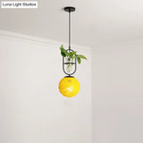 Macaron Rattan Globe Pendant Light With Plant Pot - Beige/Red/Pink