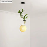 Macaron Rattan Globe Pendant Light With Plant Pot - Beige/Red/Pink
