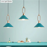 Macaron Single-Bulb Pendant Light With Conical Metal Shade And Oval Ring For Ceiling