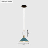 Macaron Single-Bulb Pendant Light With Conical Metal Shade And Oval Ring For Ceiling