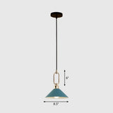 Macaron Single-Bulb Pendant Light With Conical Metal Shade And Oval Ring For Ceiling Blue