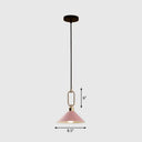 Macaron Single-Bulb Pendant Light With Conical Metal Shade And Oval Ring For Ceiling Pink