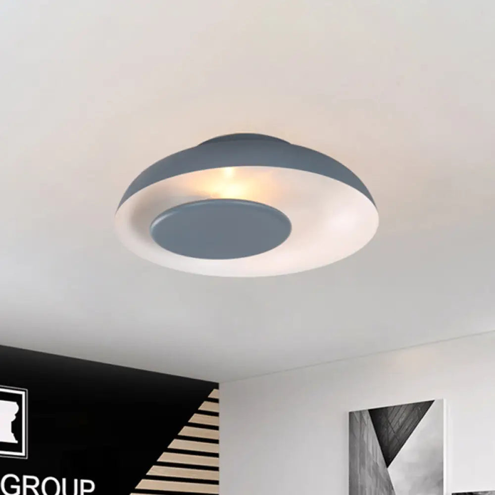 Macaron Single Iron Flush Mount Ceiling Light With Colorful Wide Bowl Design And Cover -