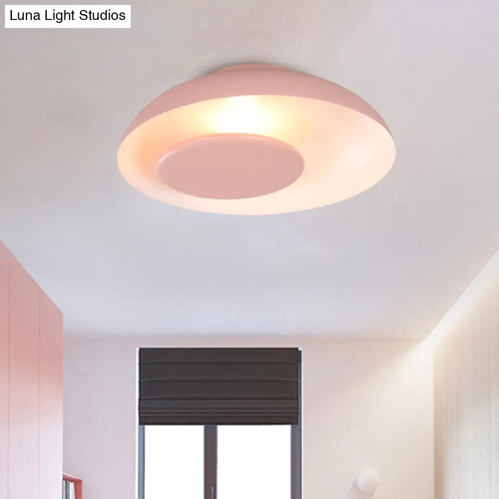 Macaron Single Iron Flush Mount Ceiling Light With Colorful Wide Bowl Design And Cover -