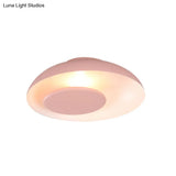Macaron Single Iron Flush Mount Ceiling Light With Colorful Wide Bowl Design And Cover -