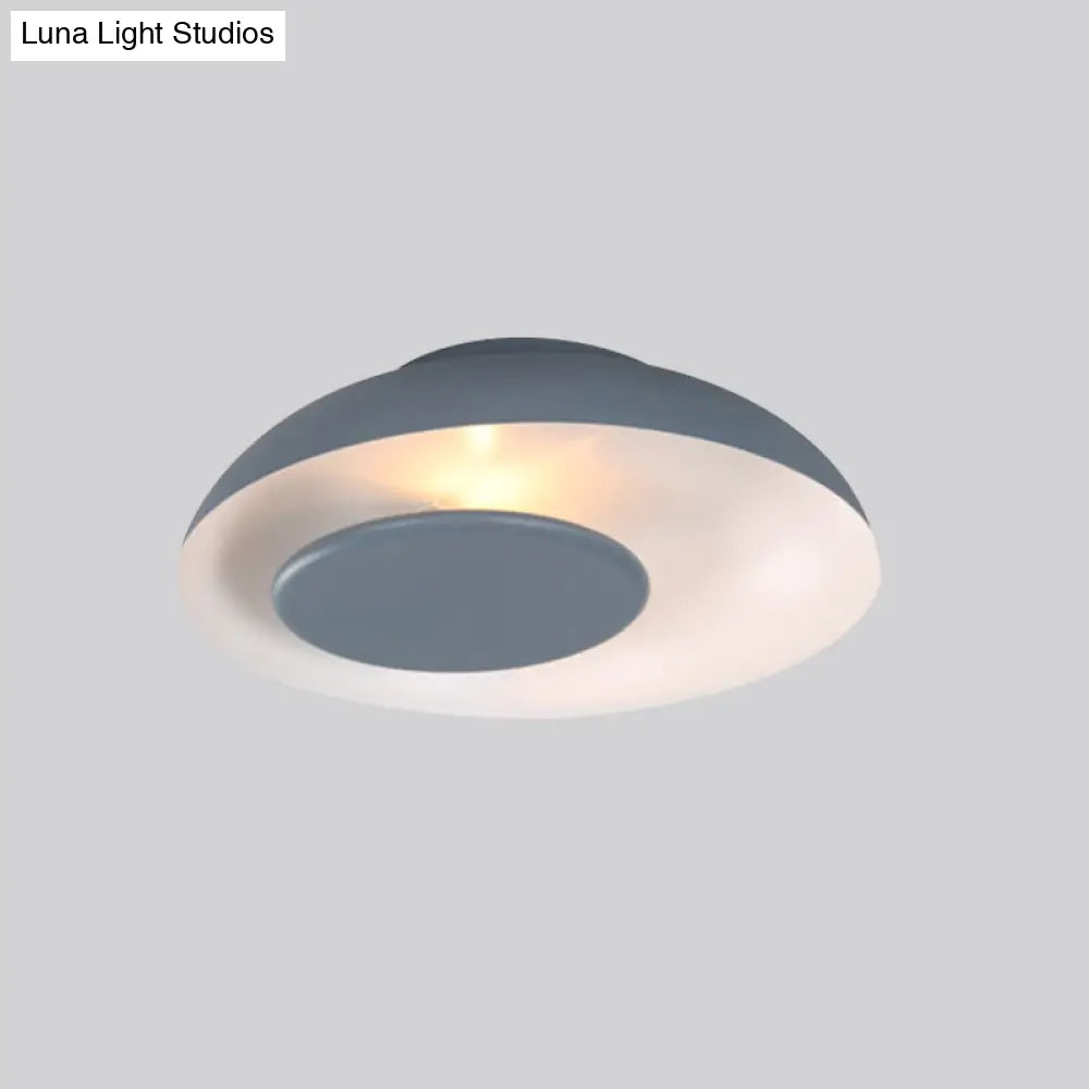 Macaron Single Iron Flush Mount Ceiling Light With Colorful Wide Bowl Design And Cover -