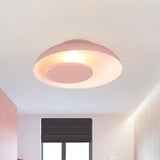 Macaron Single Iron Flush Mount Ceiling Light With Colorful Wide Bowl Design And Cover -