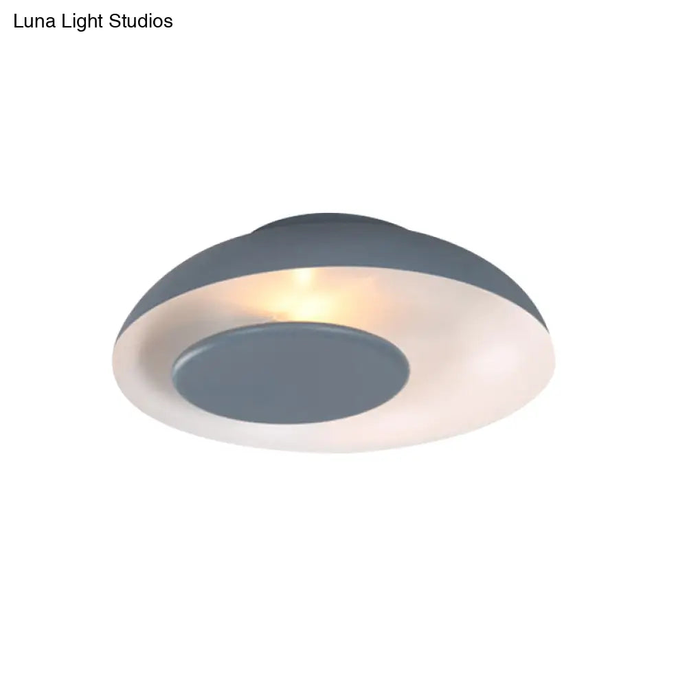 Macaron Single Iron Flush Mount Ceiling Light With Colorful Wide Bowl Design And Cover -