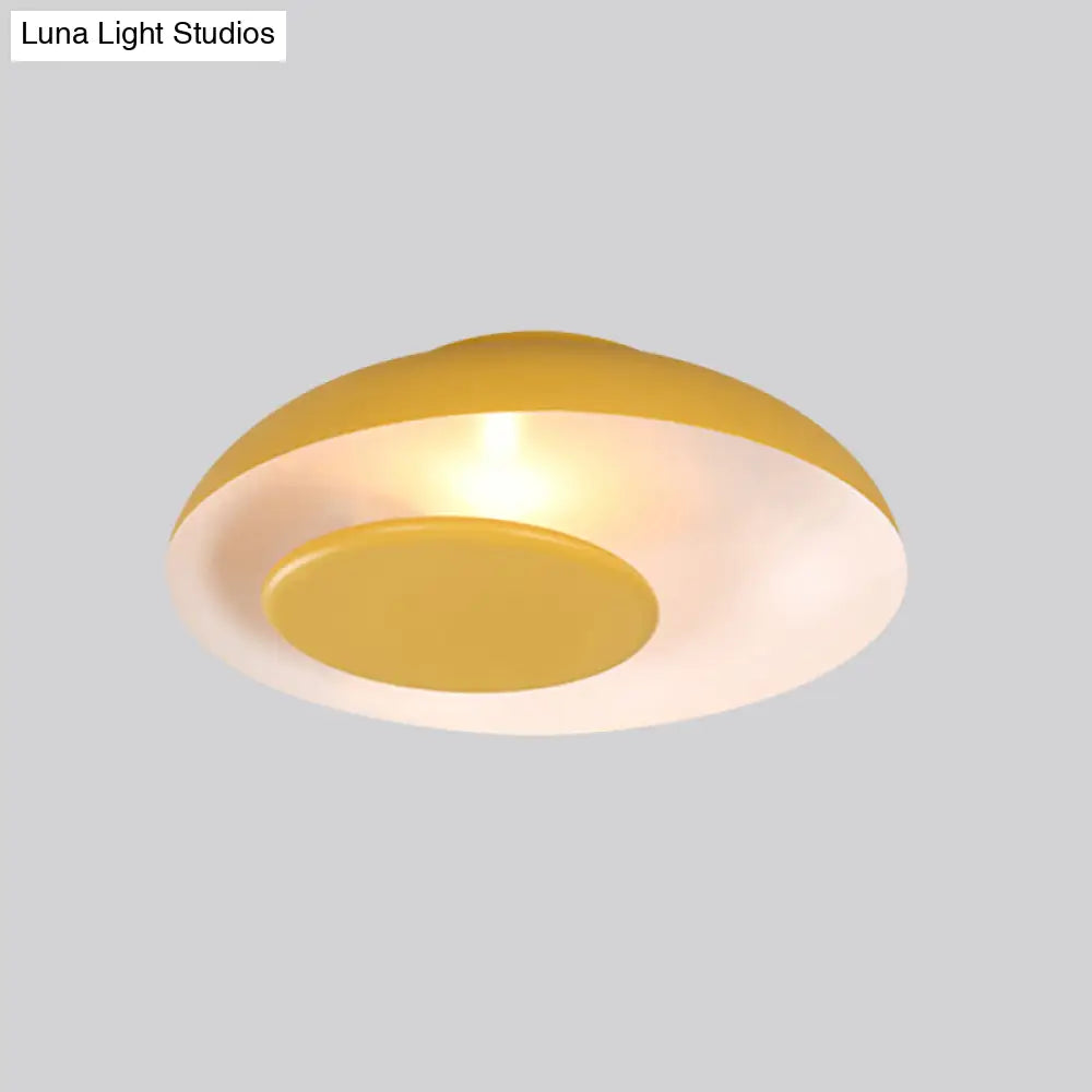 Macaron Single Iron Flush Mount Ceiling Light With Colorful Wide Bowl Design And Cover -