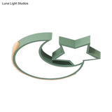 Macaron Star Moon Led Ceiling Mount Light In Nordic Style Grey/Blue/Green - Ideal For Bedrooms
