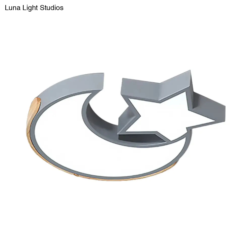 Macaron Star Moon Led Ceiling Mount Light In Nordic Style Grey/Blue/Green - Ideal For Bedrooms