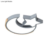 Macaron Star Moon Led Ceiling Mount Light In Nordic Style Grey/Blue/Green - Ideal For Bedrooms