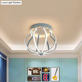 Macaron Style Aluminum Led Ceiling Light - Yellow/Blue Pear Cage Semi Flush Mount For Bedroom