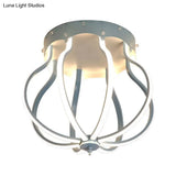 Macaron Style Aluminum Led Ceiling Light - Yellow/Blue Pear Cage Semi Flush Mount For Bedroom
