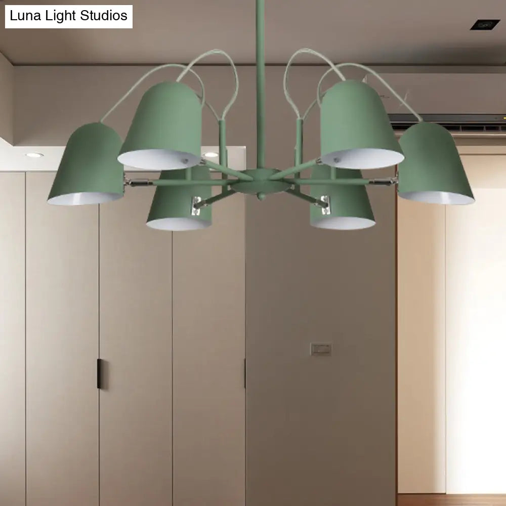 Macaron Style Candy-Colored Chandelier - Foyer Kindergarten Pendant Light With 6 Metal Lights
