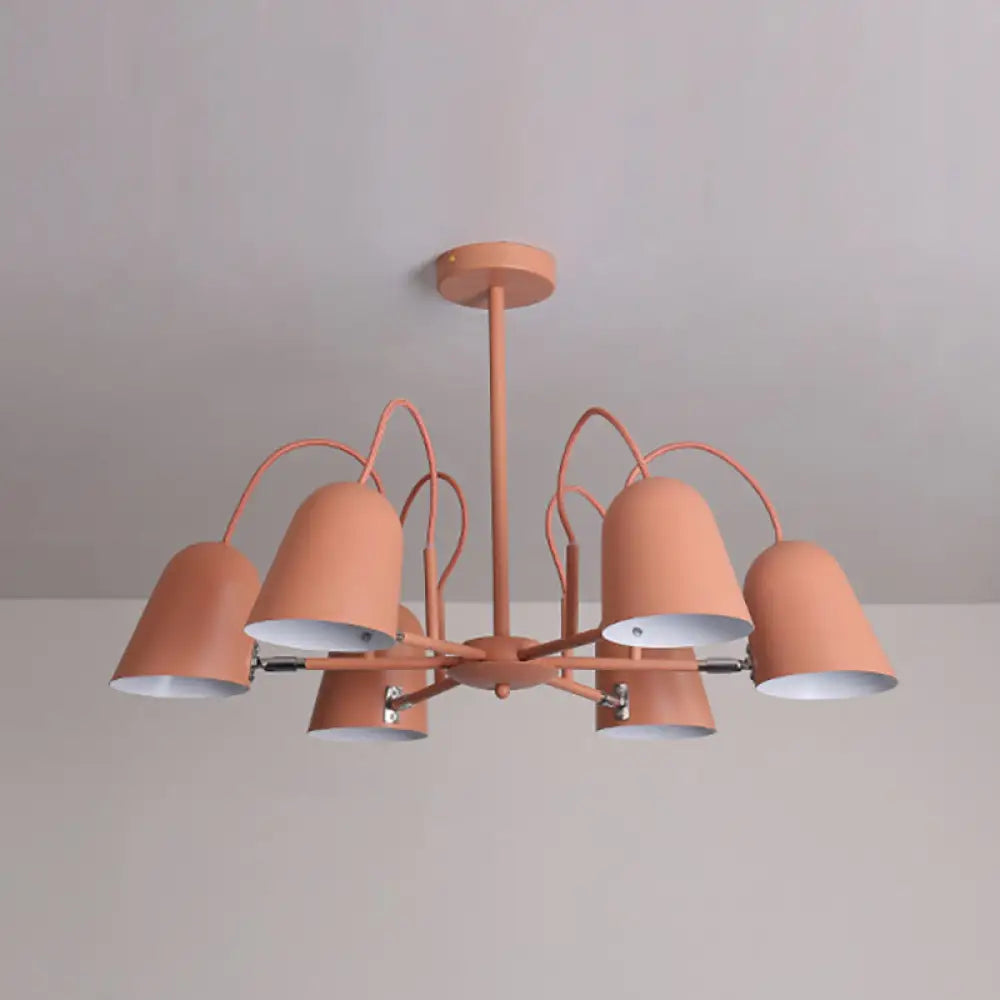 Macaron Style Candy-Colored Chandelier - Foyer Kindergarten Pendant Light With 6 Metal Lights Orange