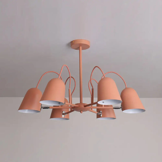 Macaron Style Candy-Colored Chandelier - Foyer Kindergarten Pendant Light With 6 Metal Lights Orange