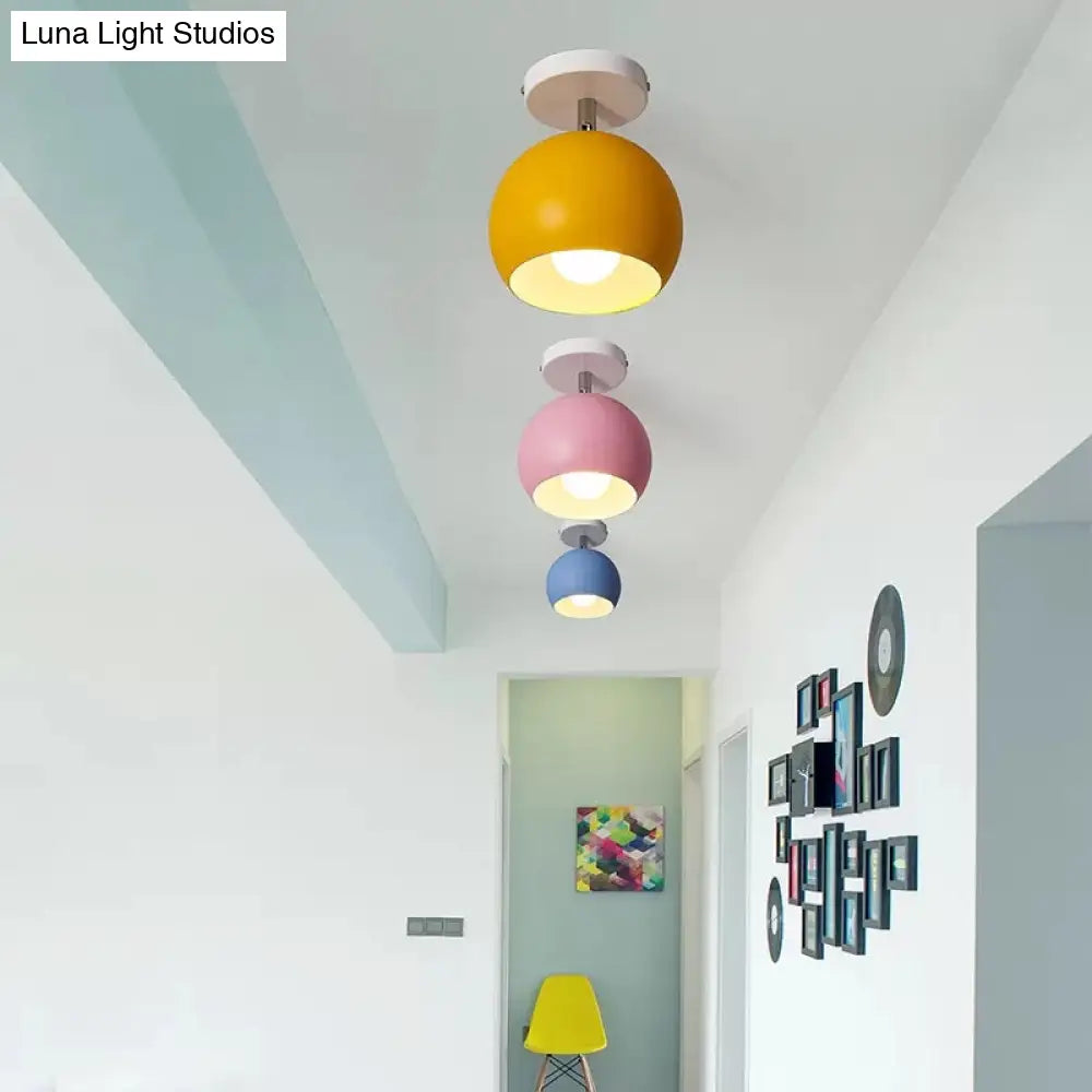 Macaron Style Ceiling Light - Rotatable Sphere Shade Metal Flush Mount For Hallway