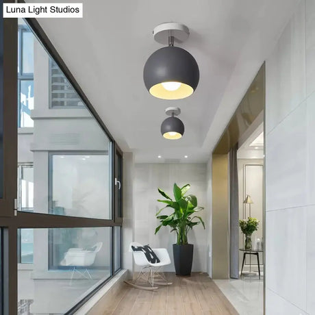 Macaron Style Ceiling Light - Rotatable Sphere Shade Metal Flush Mount For Hallway