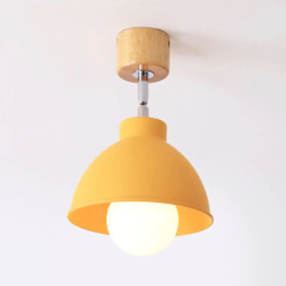 Macaron Style Dome Ceiling Light - Metal Rotatable Semi Flush Grey/White For Bedroom Yellow