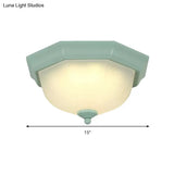 Macaron Style Flush Ceiling Light With Ridge Glass Dome Shape - Ideal For Balcony