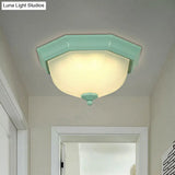Macaron Style Flush Ceiling Light With Ridge Glass Dome Shape - Ideal For Balcony