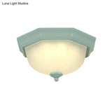 Macaron Style Flush Ceiling Light With Ridge Glass Dome Shape - Ideal For Balcony