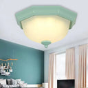 Macaron Style Flush Ceiling Light With Ridge Glass Dome Shape - Ideal For Balcony Green / 12.5’