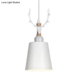 Macaron Style Hanging Light With Antlers - Metal Pendant For Balcony And Foyer