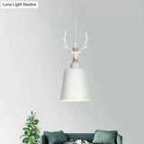 Macaron Style Hanging Light With Antlers - Metal Pendant For Balcony And Foyer