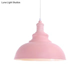 Macaron Style Metal Ceiling Light Fixture- Pink/Yellow Bowl Shape- Bedroom Suspended Lamp (1 Bulb)