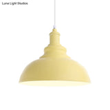 Macaron Style Metal Ceiling Light Fixture- Pink/Yellow Bowl Shape- Bedroom Suspended Lamp (1 Bulb)