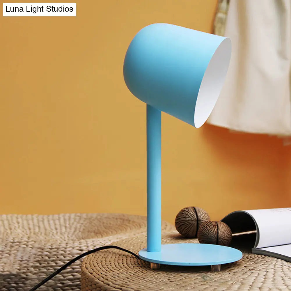 Macaron Style Study Room Desk Lamp - Dome Metallic Shade Gray/White Lighting With 1 Light