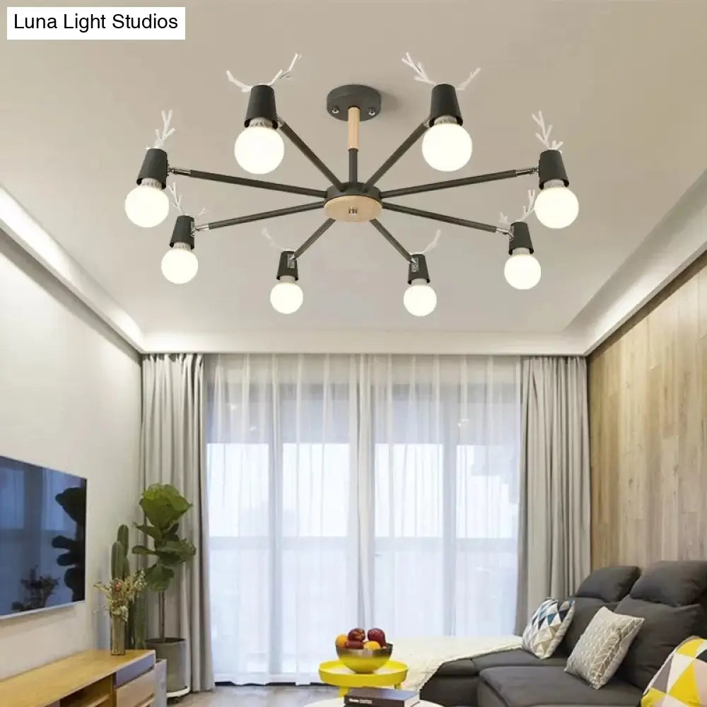 Macaron Sweet Cone Game Room Chandelier - Metal 8-Light Hanging Light With Antlers