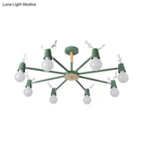 Macaron Sweet Cone Game Room Chandelier - Metal 8-Light Hanging Light With Antlers