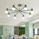 Macaron Sweet Cone Game Room Chandelier - Metal 8-Light Hanging Light With Antlers Green